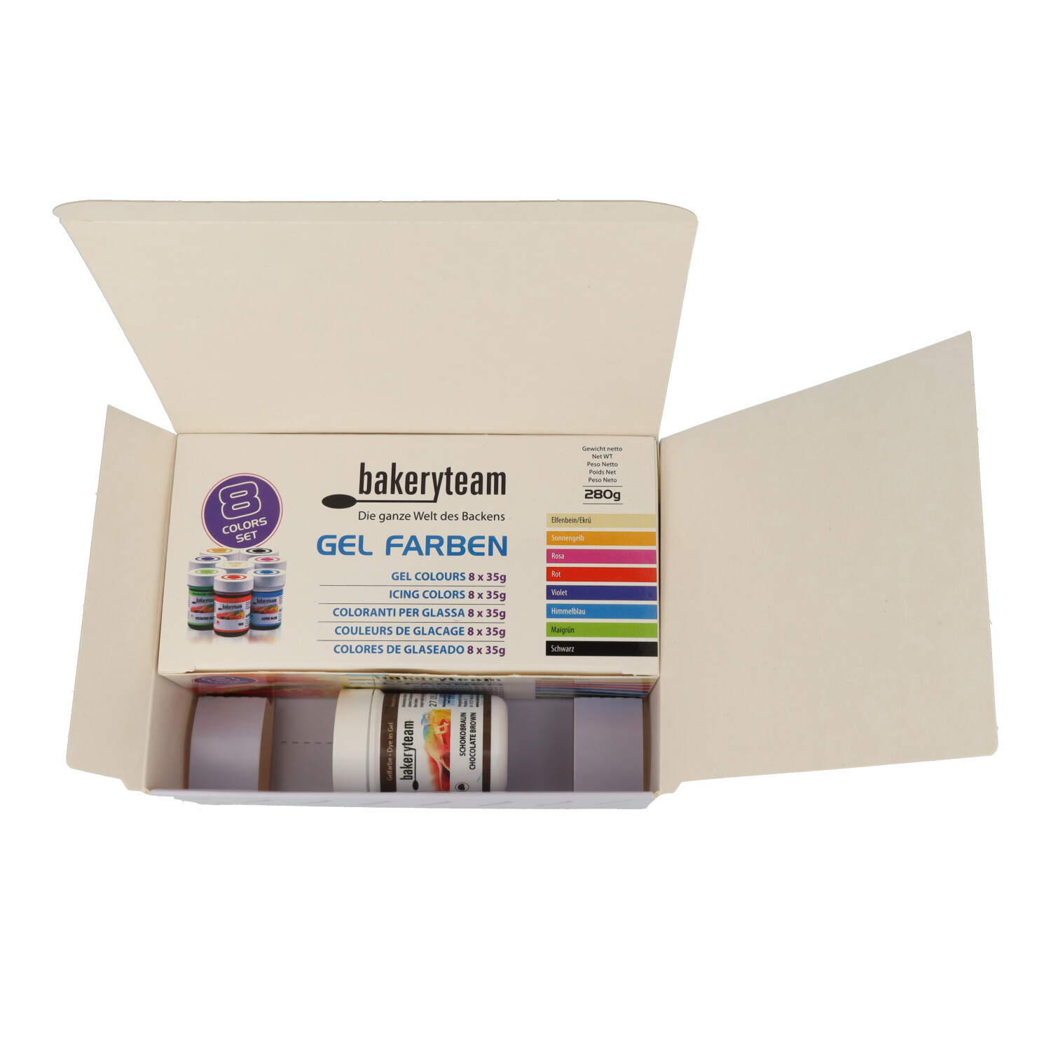 3-14001-bakeryteam Lebensmittelfarben Set 8x35g + Chocolate Brown-1