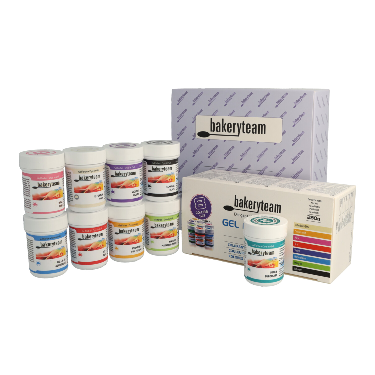 Lebensmittelfarben Set 8 x 35 g + Türkis (315 g) Lebensmittelfarben Set 8 x 35 g + Türkis (315 g)