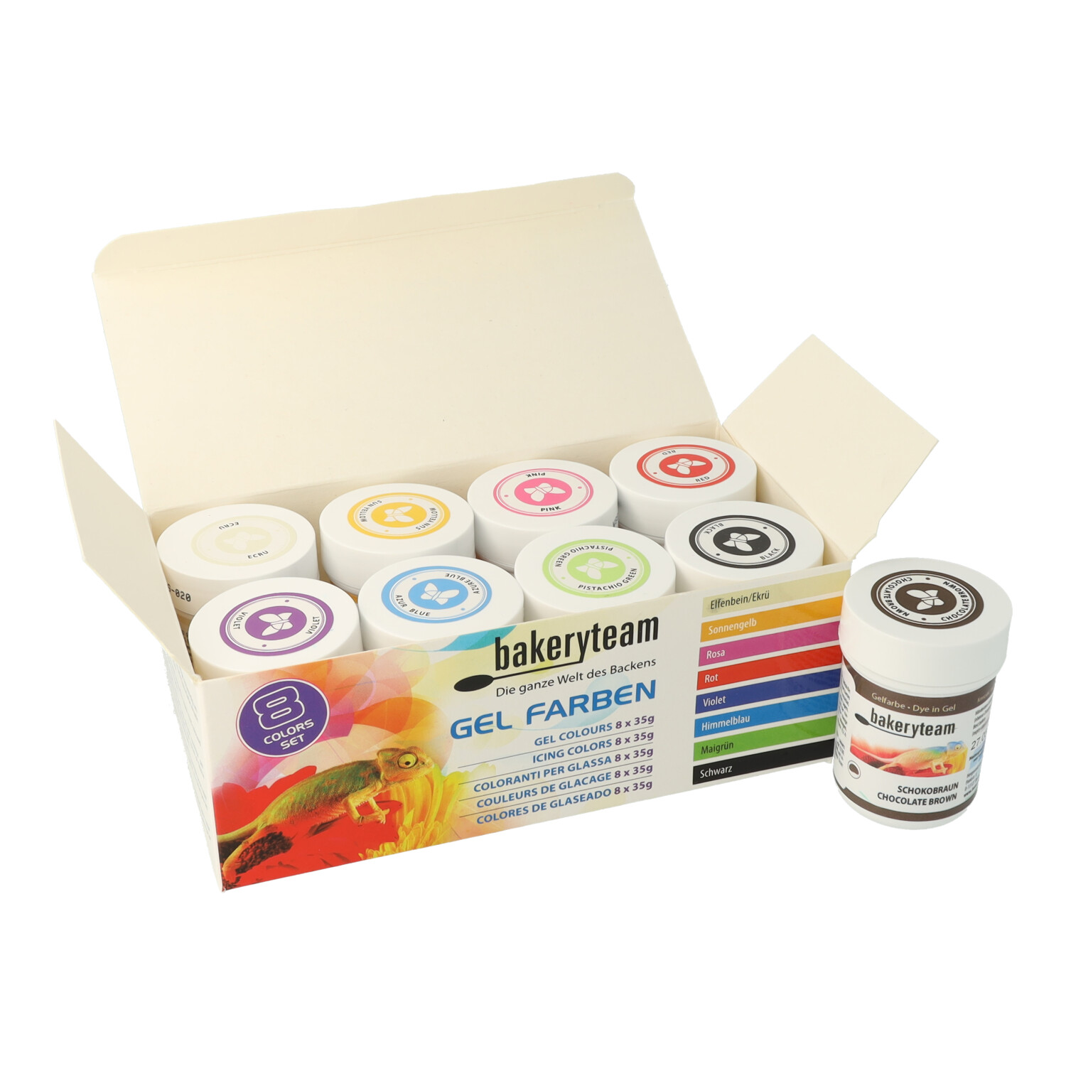 2-14001-bakeryteam Lebensmittelfarben Set 8x35g + Chocolate Brown-2